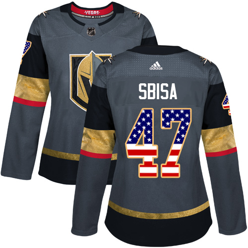 Adidas Golden Knights #47 Luca Sbisa Grey Home Authentic USA Flag Women's Stitched NHL Jersey